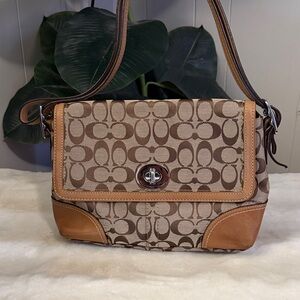 Coach Tan and Brown Signature Shoulder Bag